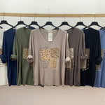 V-Neck Leopard with zebra Print Diamante Top